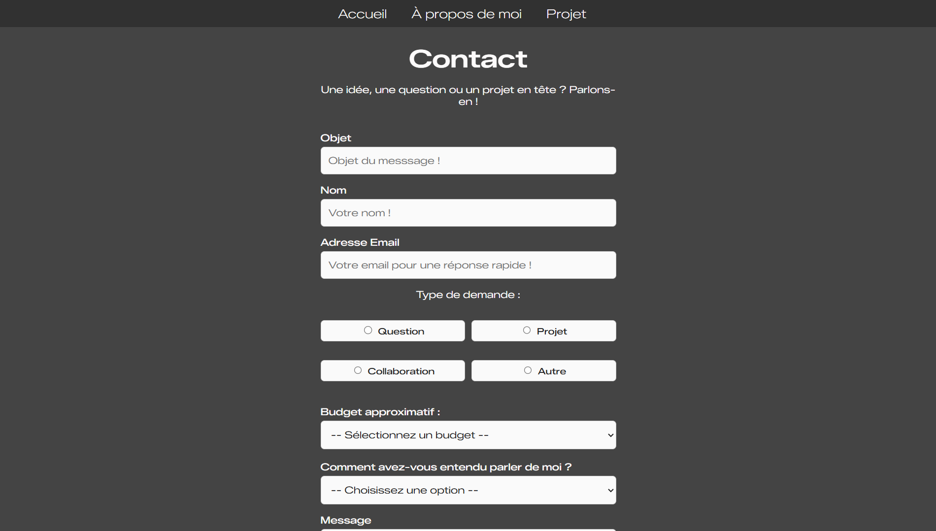 Aperçu de la page Contact