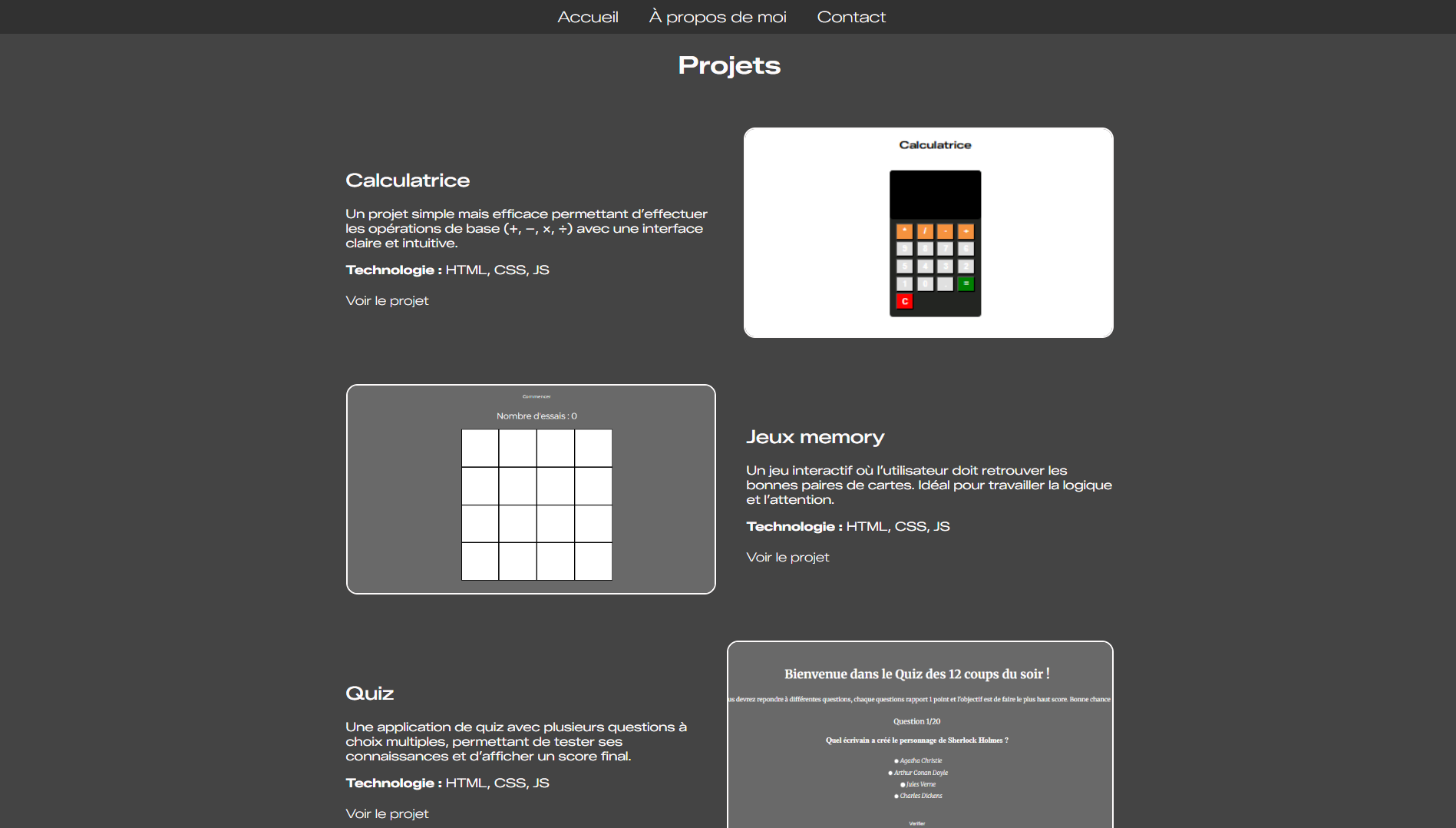 Aperçu de la page Projets